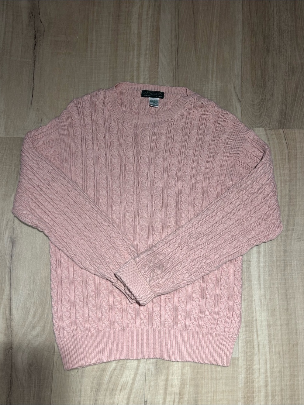 J. McLaughlin Pale Pink Cable Knit Crewneck Sweater